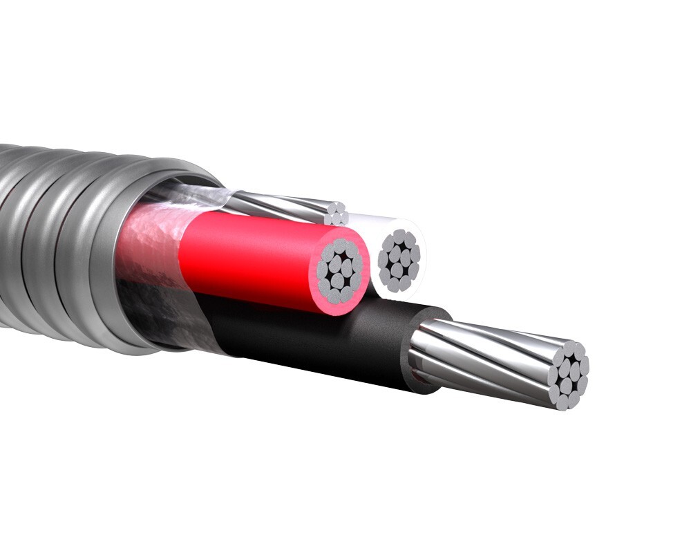 50' 3/0 AWG 3 Conductor With Ground Type MC Aluminum Metal Clad Cable 600V