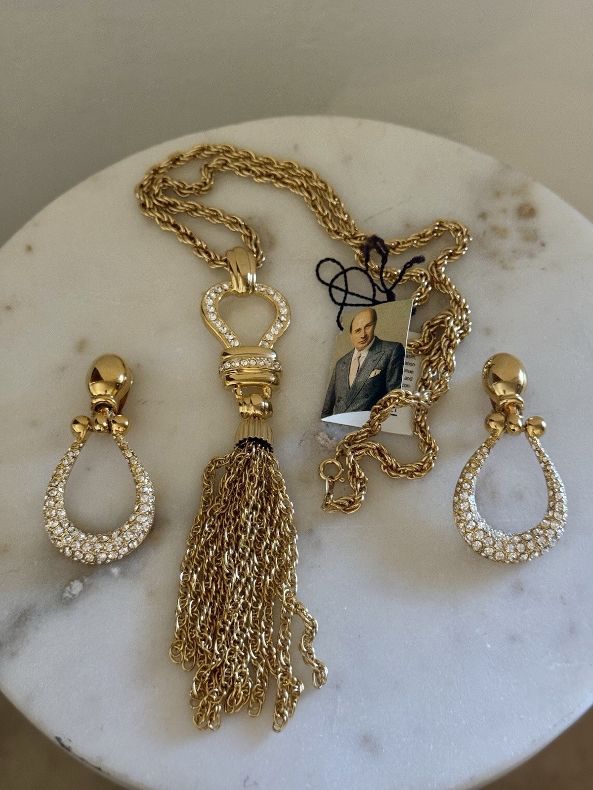 Vintage Paolo Gucci Runway Gold Tone Necklace Earrings Set Horse Door Knockers