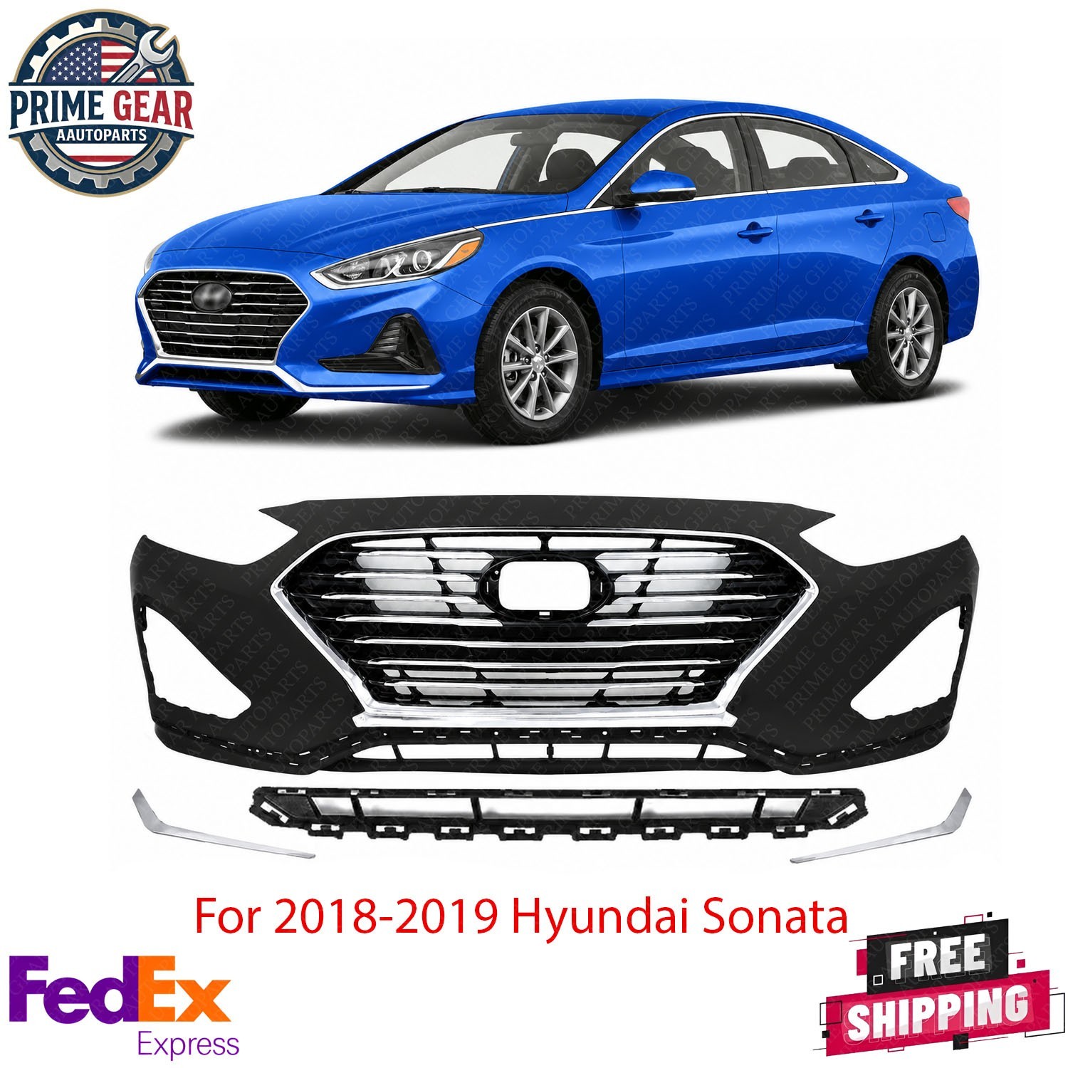 Front Bumper Cover Fascia Primed & Grille Assembly For 2018-2019 Hyundai Sonata Front Bumper Cover Fascia Primed & Grille Assembly For 2018-2019 Hyundai Sonata