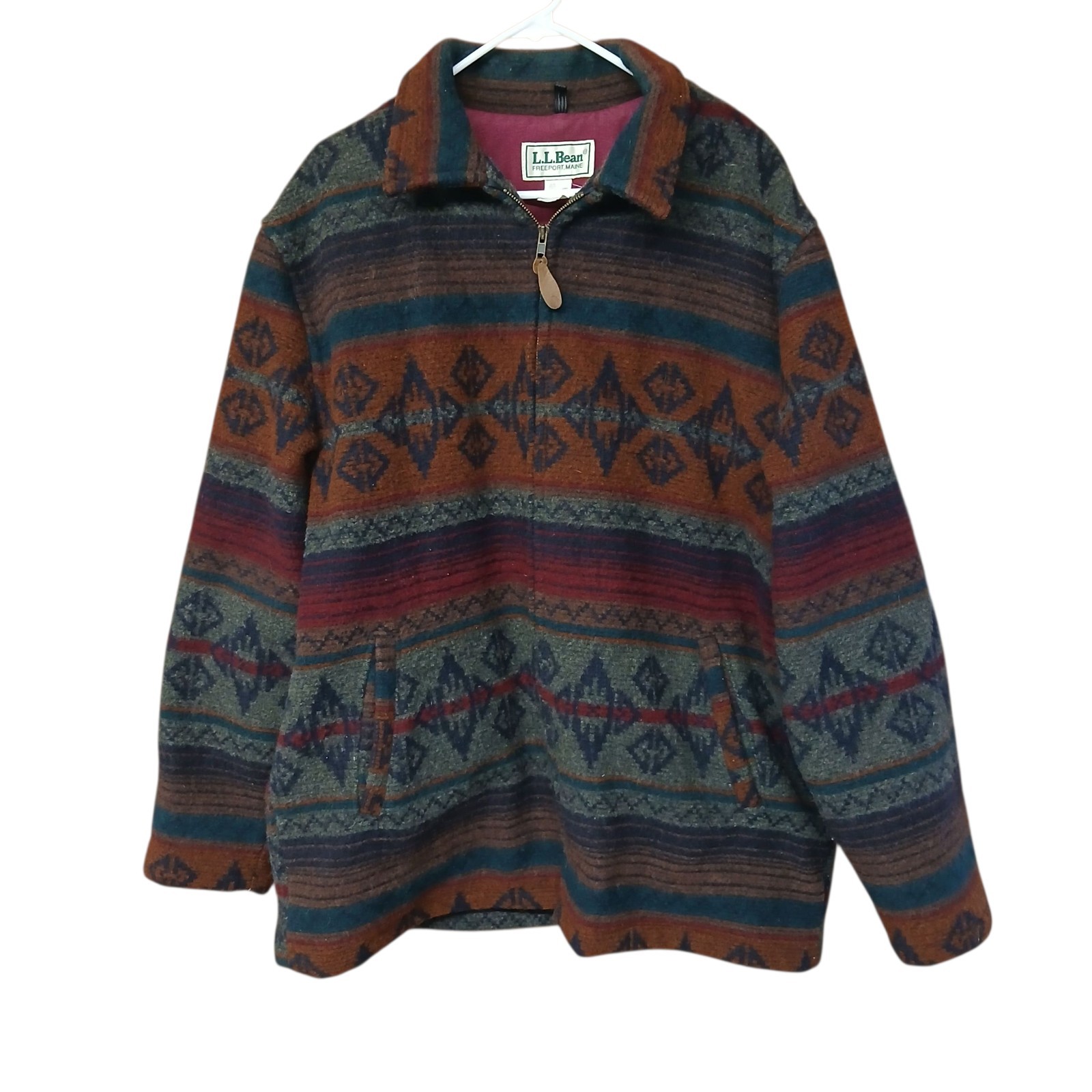 Vintage LL Bean Wool Jacket Men\'s Tall Large Southwest Aztec Pattern USA 80s