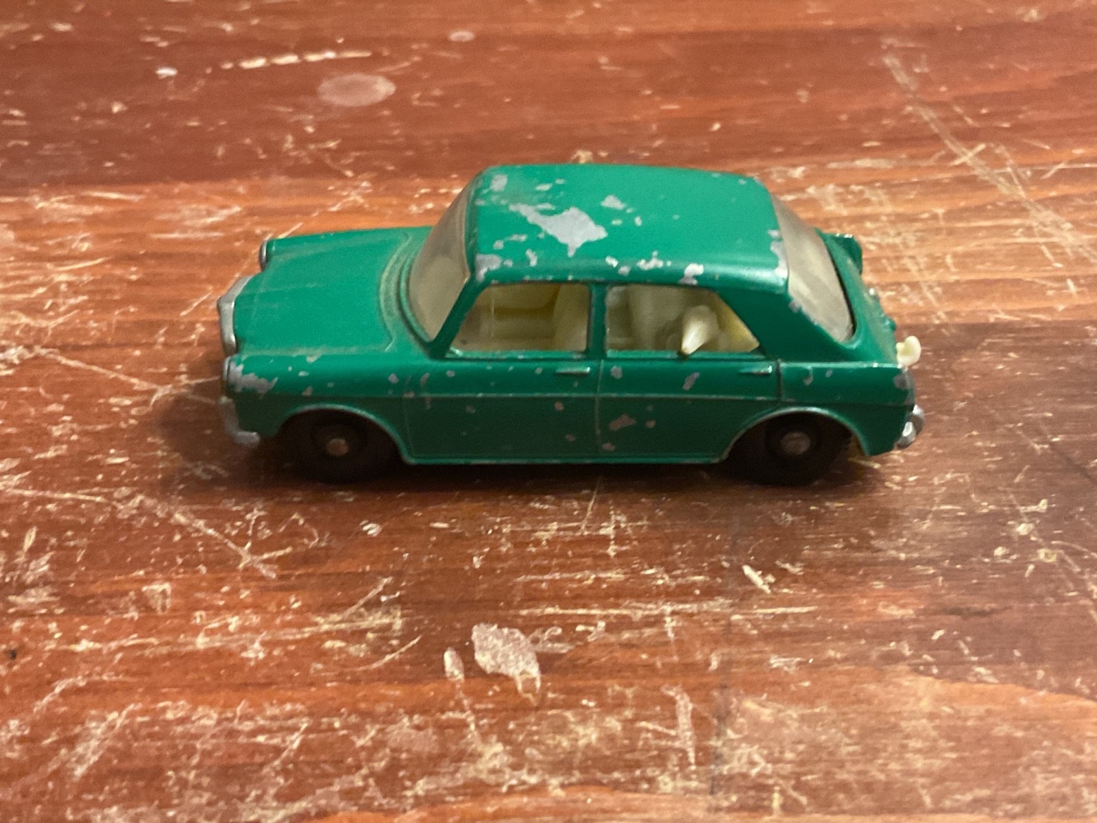Vintage Matchbox Lesney No. 64 Green MG 1100 Diecast Car with Dog and Driver Vintage Matchbox Lesney No. 64 Green MG 1100 Diecast Car with Dog and Driver