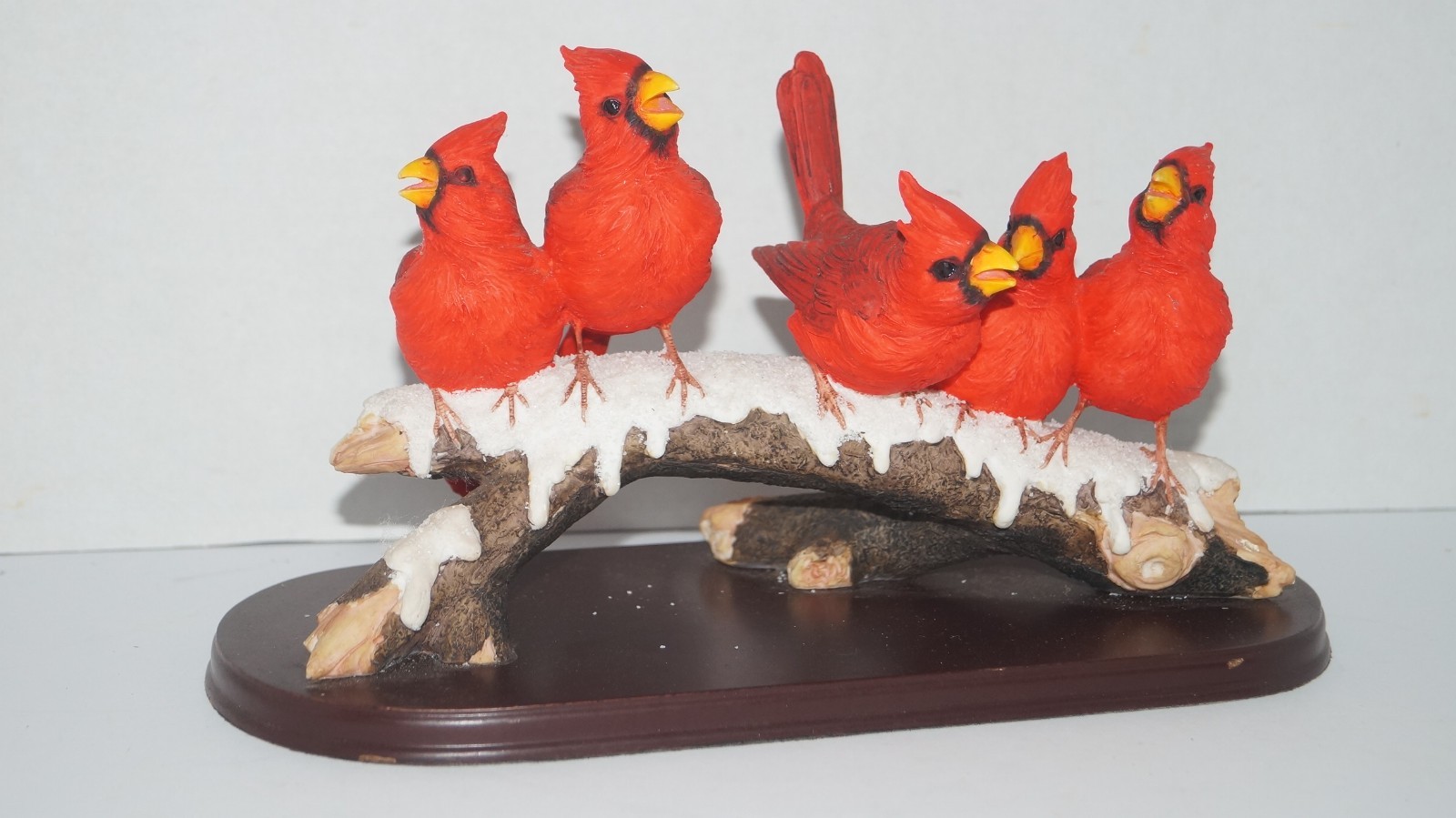 Vintage Lot of 5 Porcelain Red Cardinal Figurines on Branch by MONTEFIORI - NICE