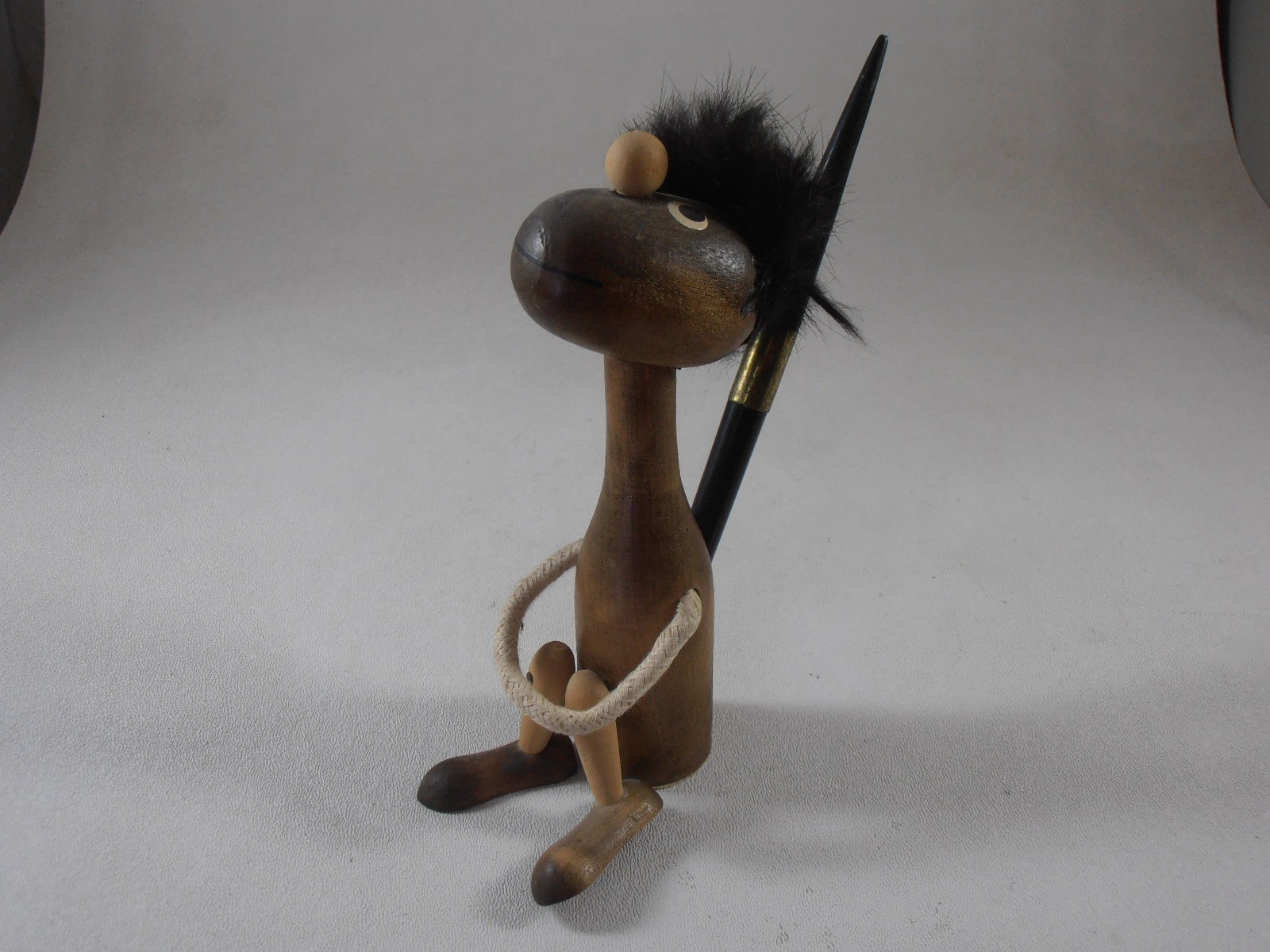 Vtg Hans Bolling Teak Wood Troll Figure Pen Holder Fur Scandinavian Denmark MCM