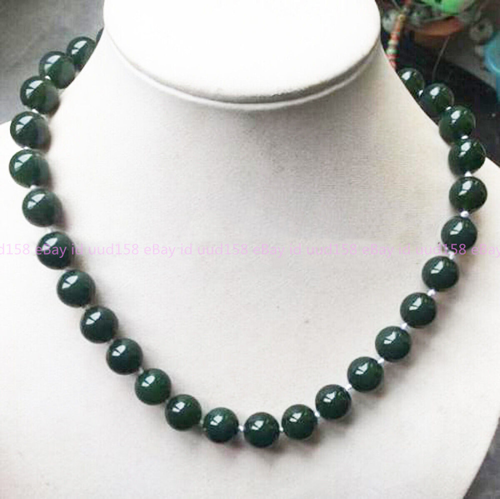 Fashion Charm 6/8/10/12mm Dark Green Jade Gemstones Round Beads Necklace 18\ Fashion Charm 6/8/10/12mm Dark Green Jade Gemstones Round Beads Necklace 18\