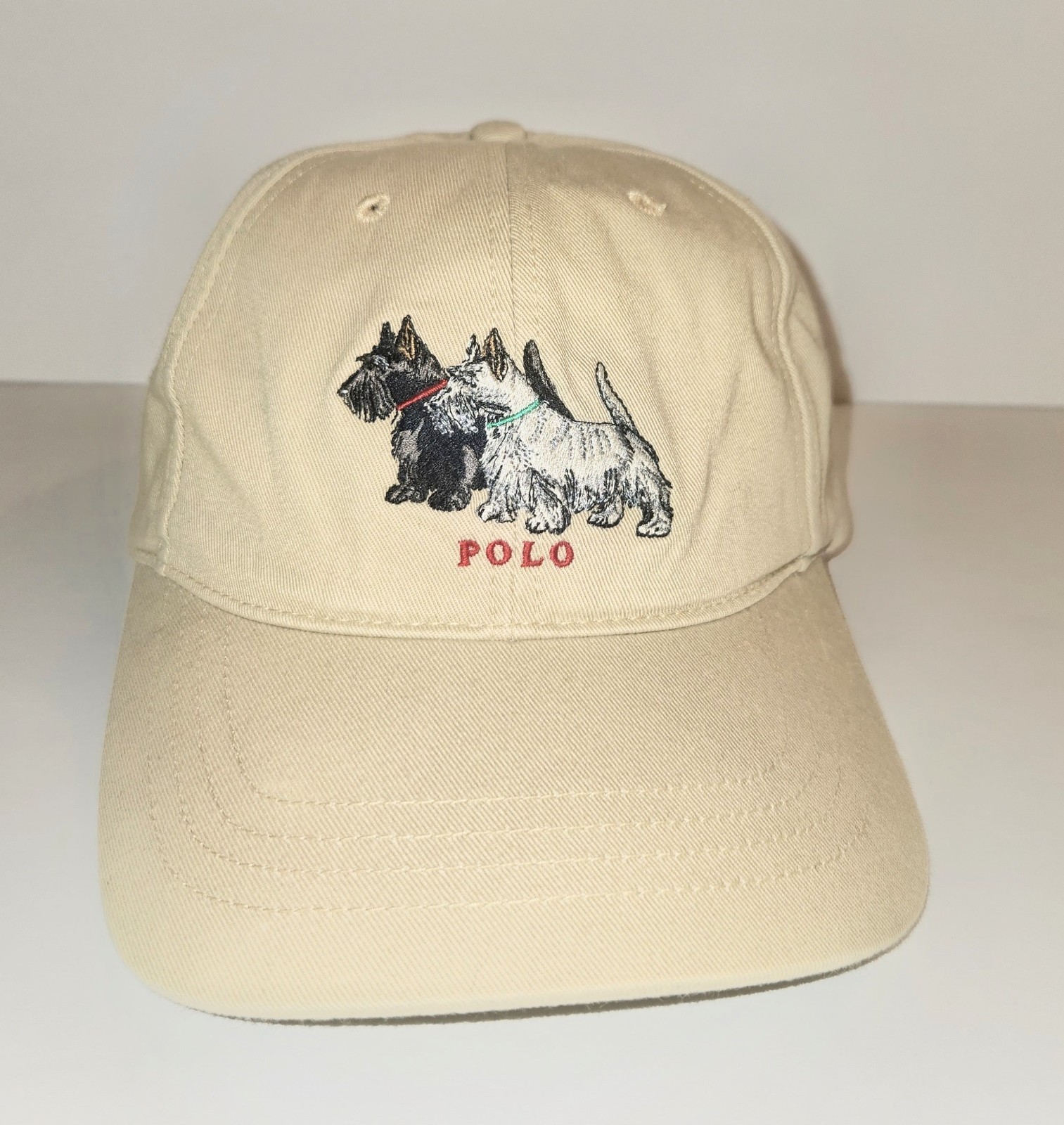 VTG Ralph Lauren Polo Sport Sportsman Dogs USA Hat Beige Khaki Scottish Terriers