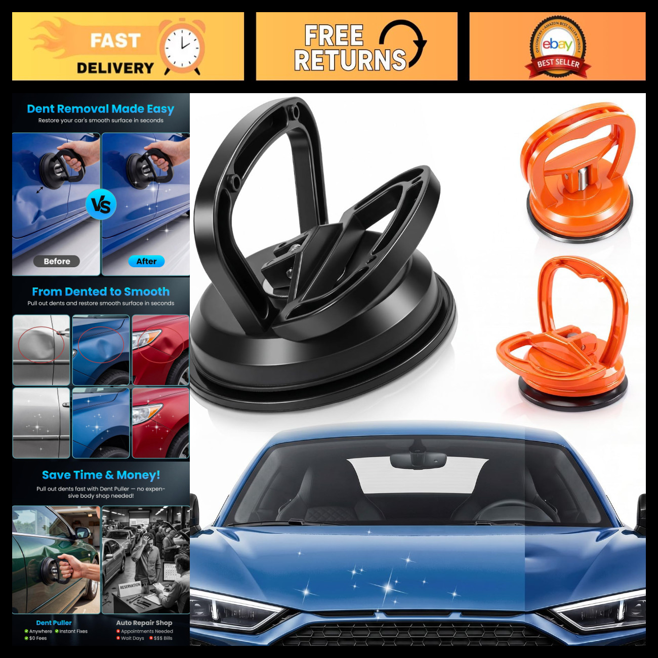 3 Pack Car Dent Puller Kit - Upgraded Auto Body Repair Tool for Dents & Dings