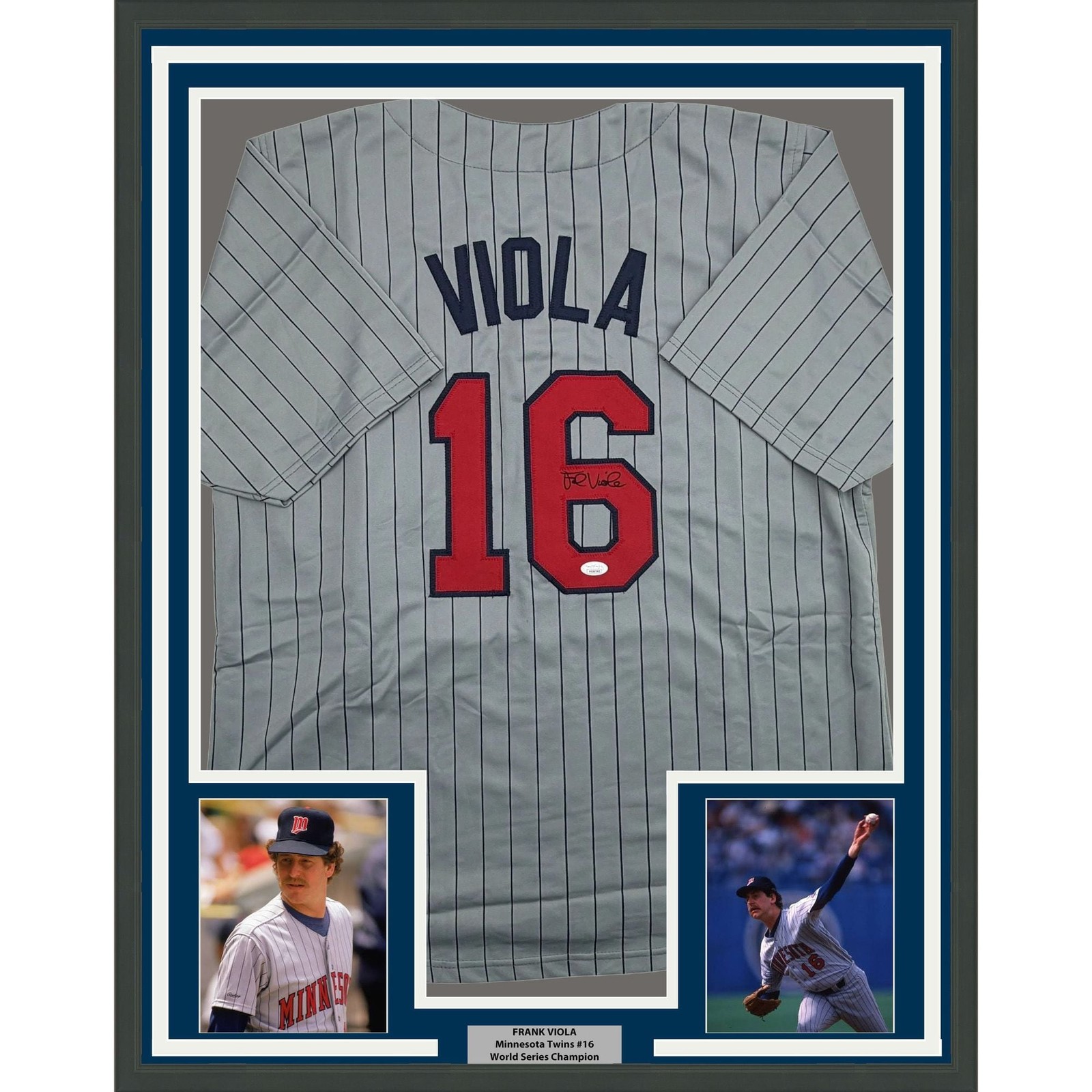 Framed Autographed/Signed Frank Viola 35x39 Minnesota Grey Jersey JSA COA Framed Autographed/Signed Frank Viola 35x39 Minnesota Grey Jersey JSA COA