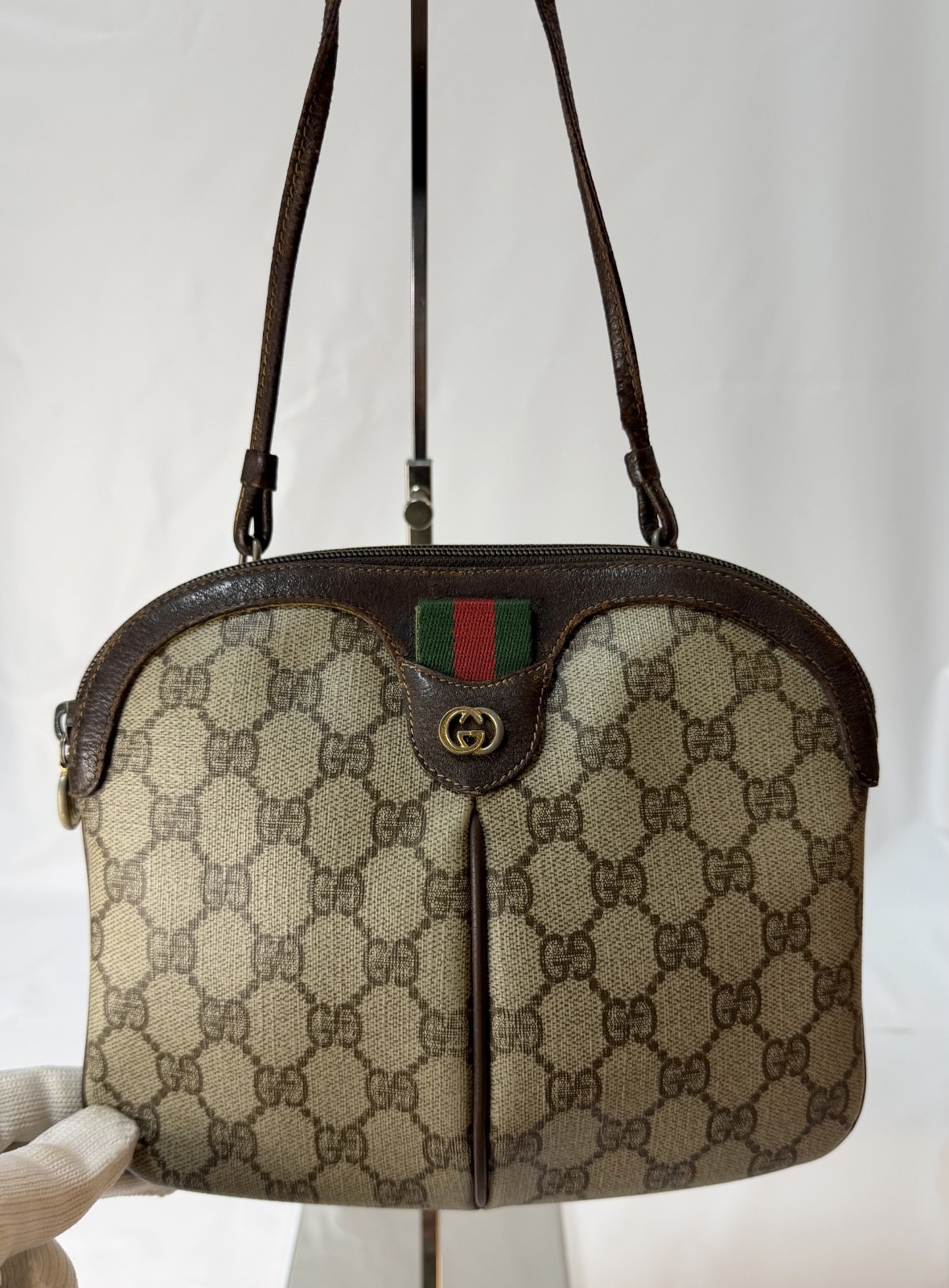Old Gucci GG Sherry Line PVC Leather Shoulder Bag Brown 904.02.047 Authentic