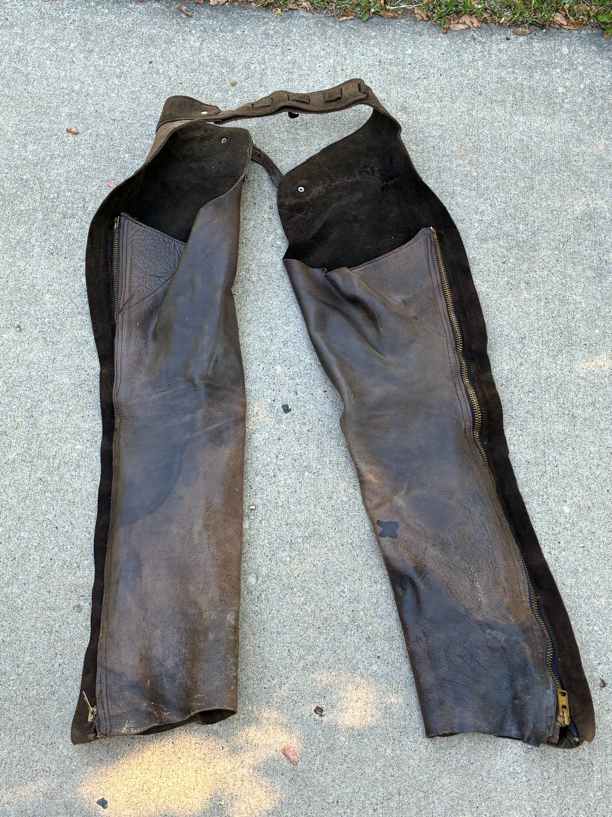 Vintage Adult Brown Leather Chaps Talon Zipper Western Wear Cowboy Weathered