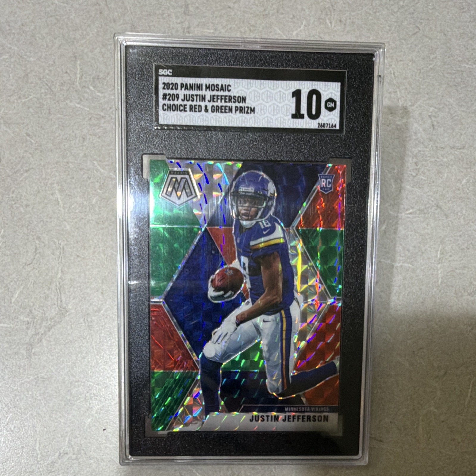 2020 Panini- Rookies Justin Jefferson #209 Reactive Green Mosaic Prizm (RC)
