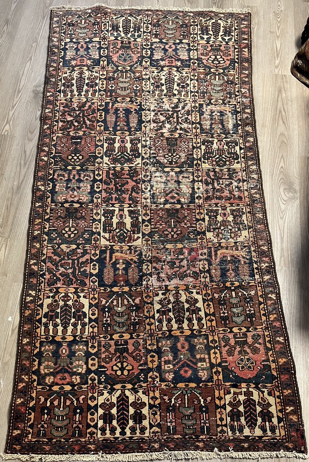 Turkish Vintage Rug, Farmhouse HandmadeOriental Geometric Rug, 3.9x8.5 Ft