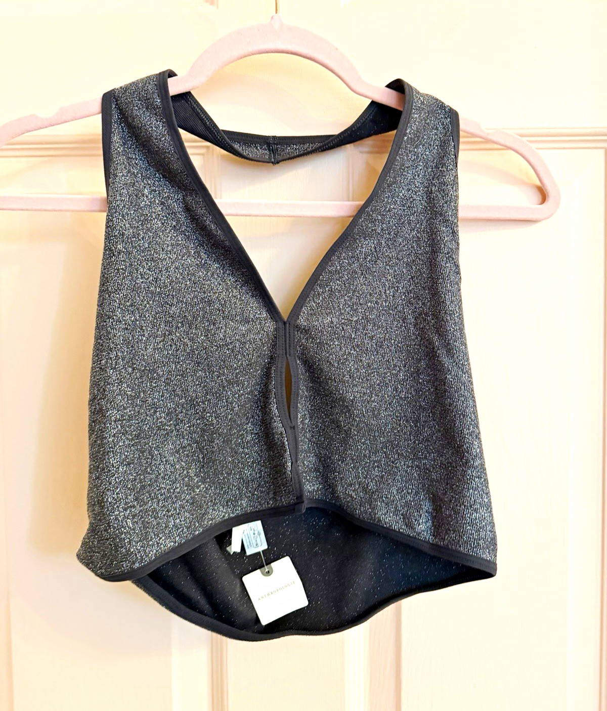 NWT Anthropologie Gray Metallic Knit halter top L Stretch