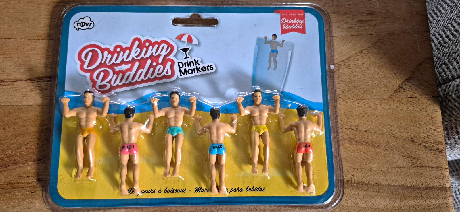 NPW Drinking Buddies Drink Markers Set of 6 Men Wine Glass Charms NEW Sealed