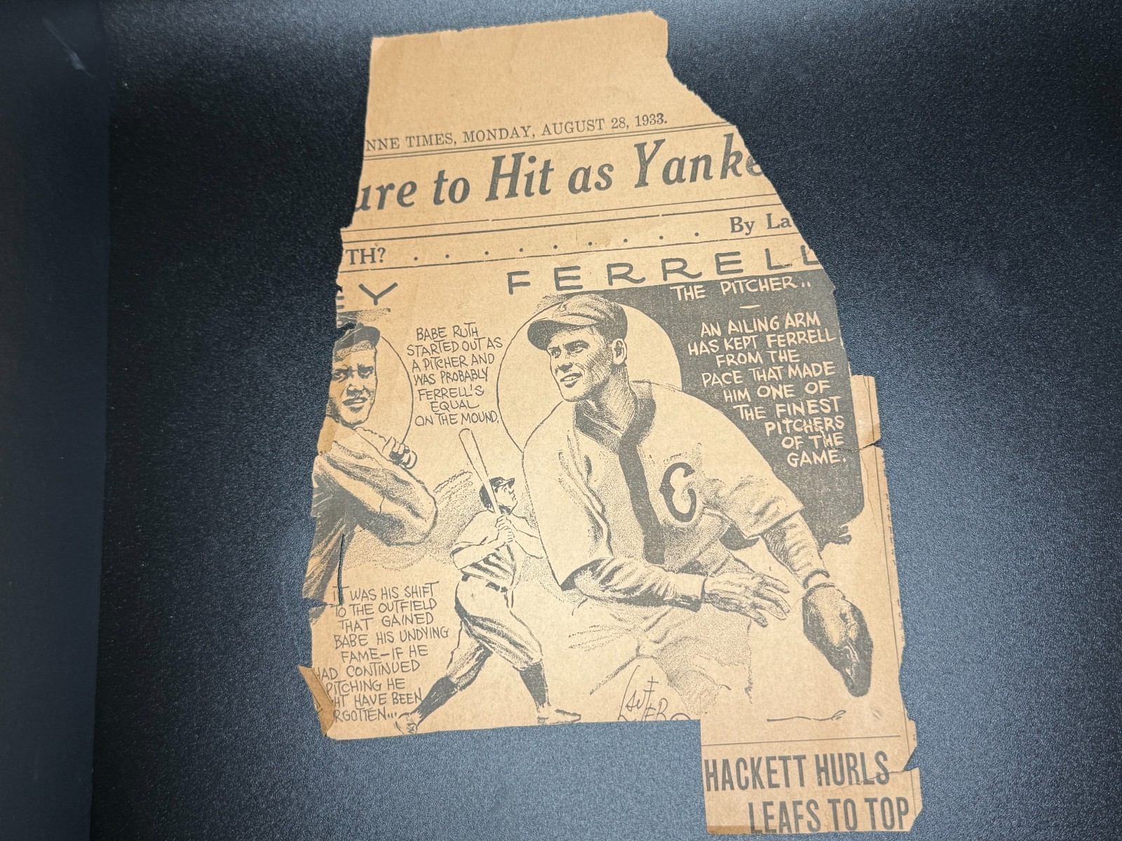 1933 Babe Ruth Original Newspaper Clipping Yankees Baseball Vintage Illustrated