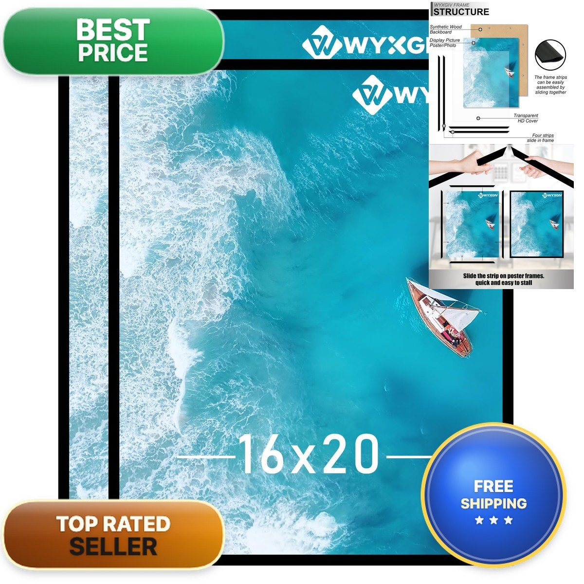 Wyxgiv Black 16x20 Picture Frame Set Of 2 Slide-In Strips Wall Hanging Frame Wyxgiv Black 16x20 Picture Frame Set Of 2 Slide-In Strips Wall Hanging Frame