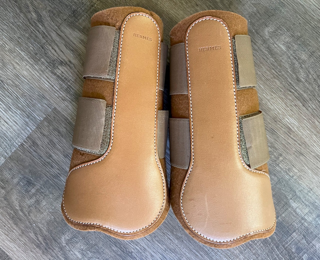 Hermés Rare Leather and Felt Horse Brushing Boots. Never Used. Tan color