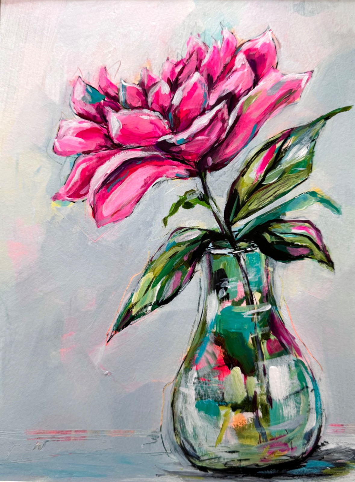 ACEO Original, Peony Flowers Floral Botanical Painting LINDSAY KING SMITH 9X12