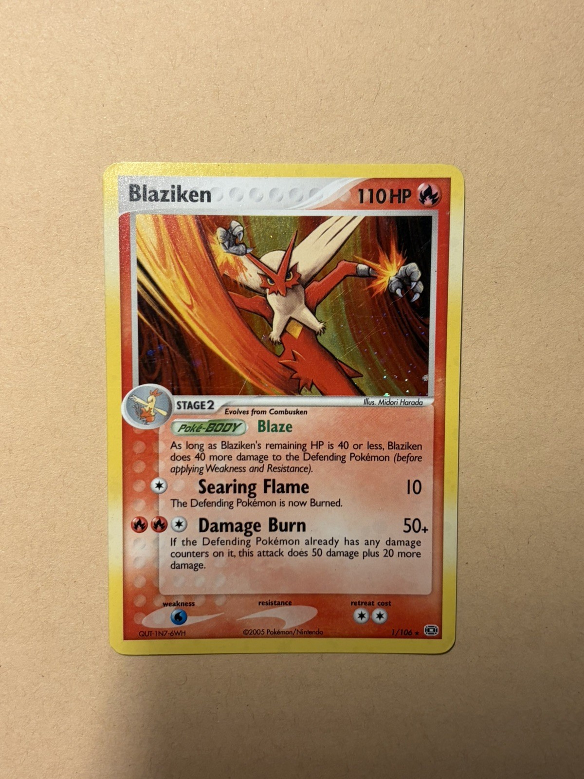 Pokemon BLAZIKEN Card EX EMERALD Set #1/106 Holo Foil Rare#2 LP Condition Pokemon BLAZIKEN Card EX EMERALD Set #1/106 Holo Foil Rare#2 LP Condition