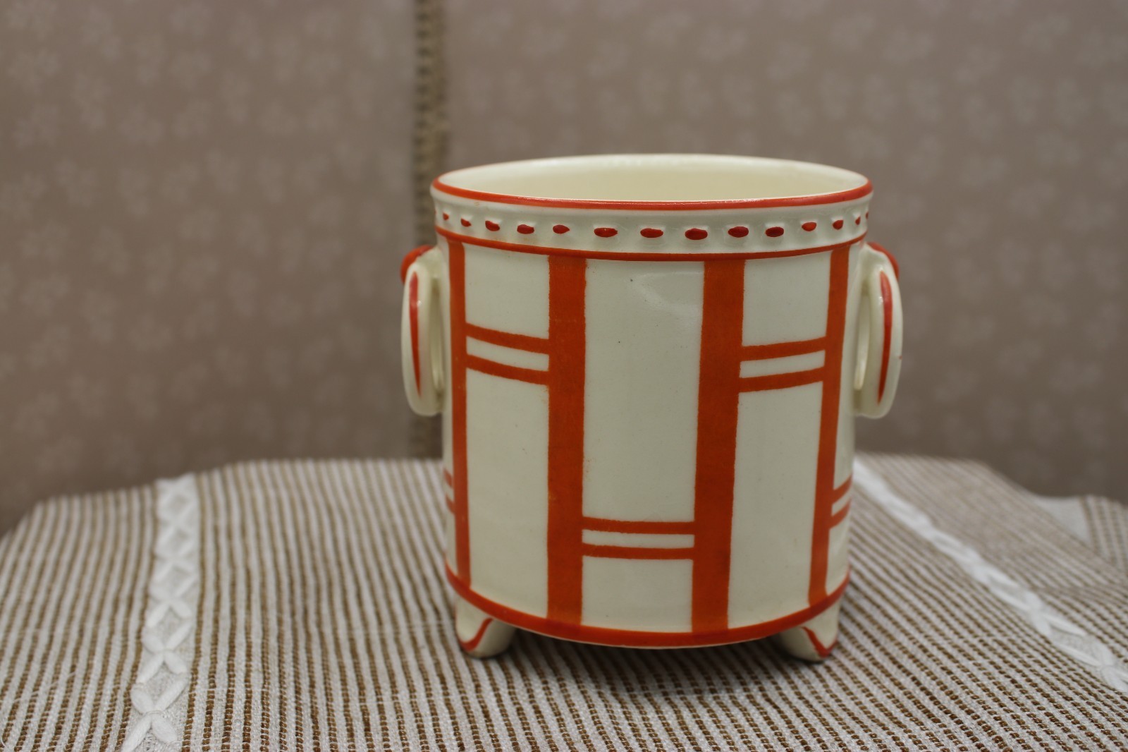 Erphila Art Pottery Czecko Slovakia Orange and White 4 1/2 Inch Footed Plater