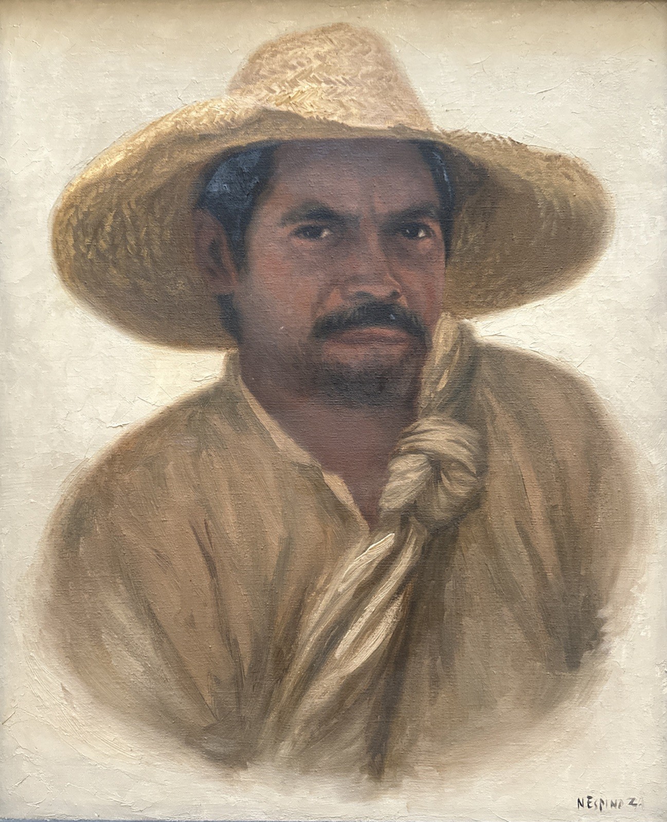 Noel Espinoza (Mexican 1931-2014) Original Oil Painting Portrait Carved Frame