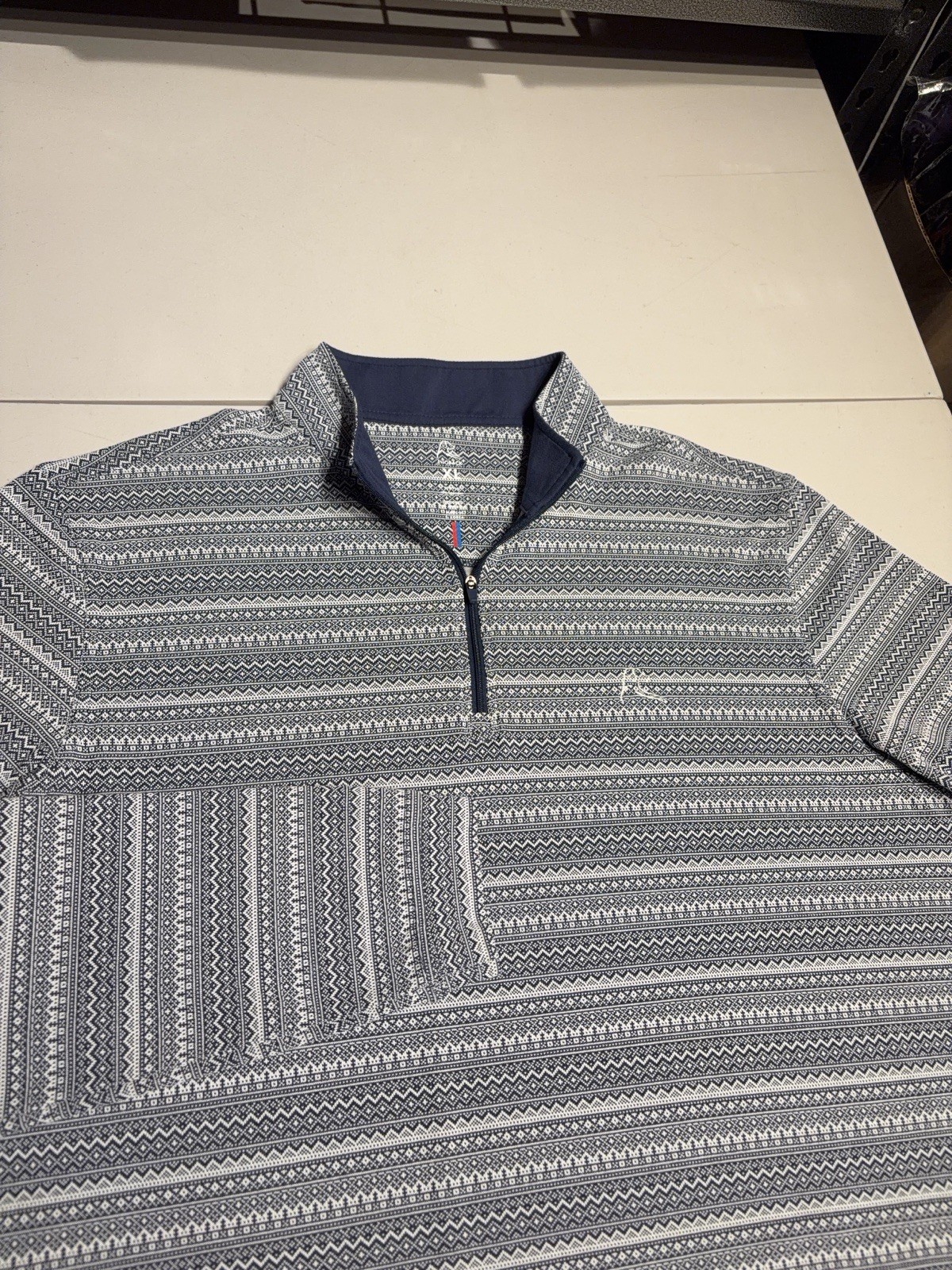 Rhoback Pullover Men\'s XL Blue White Apex Jacquard 1/4 Zip Golf Sweater Top Rhoback Pullover Men\'s XL Blue White Apex Jacquard 1/4 Zip Golf Sweater Top