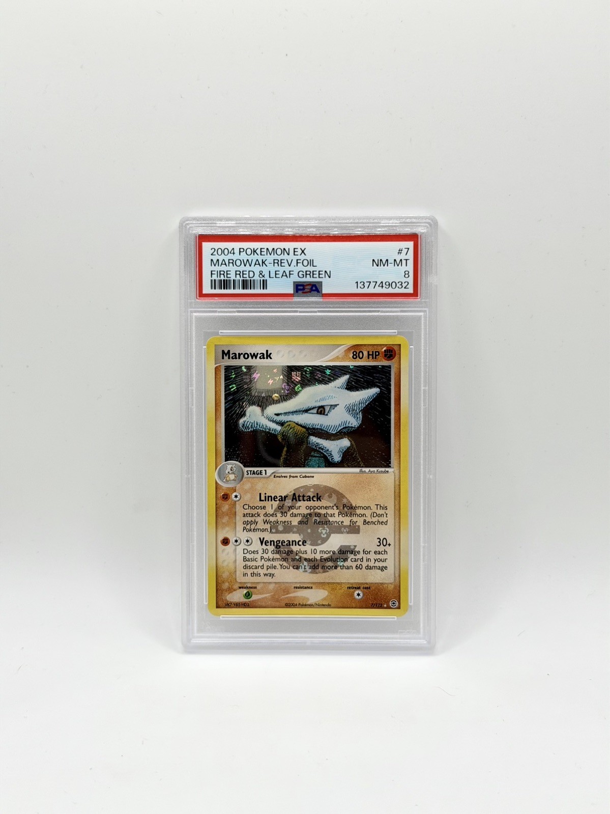 2004 POKEMON EX FIRE RED & LEAF GREEN #7 MAROWAK-REVERSE FOIL PSA 7 (SWIRL)