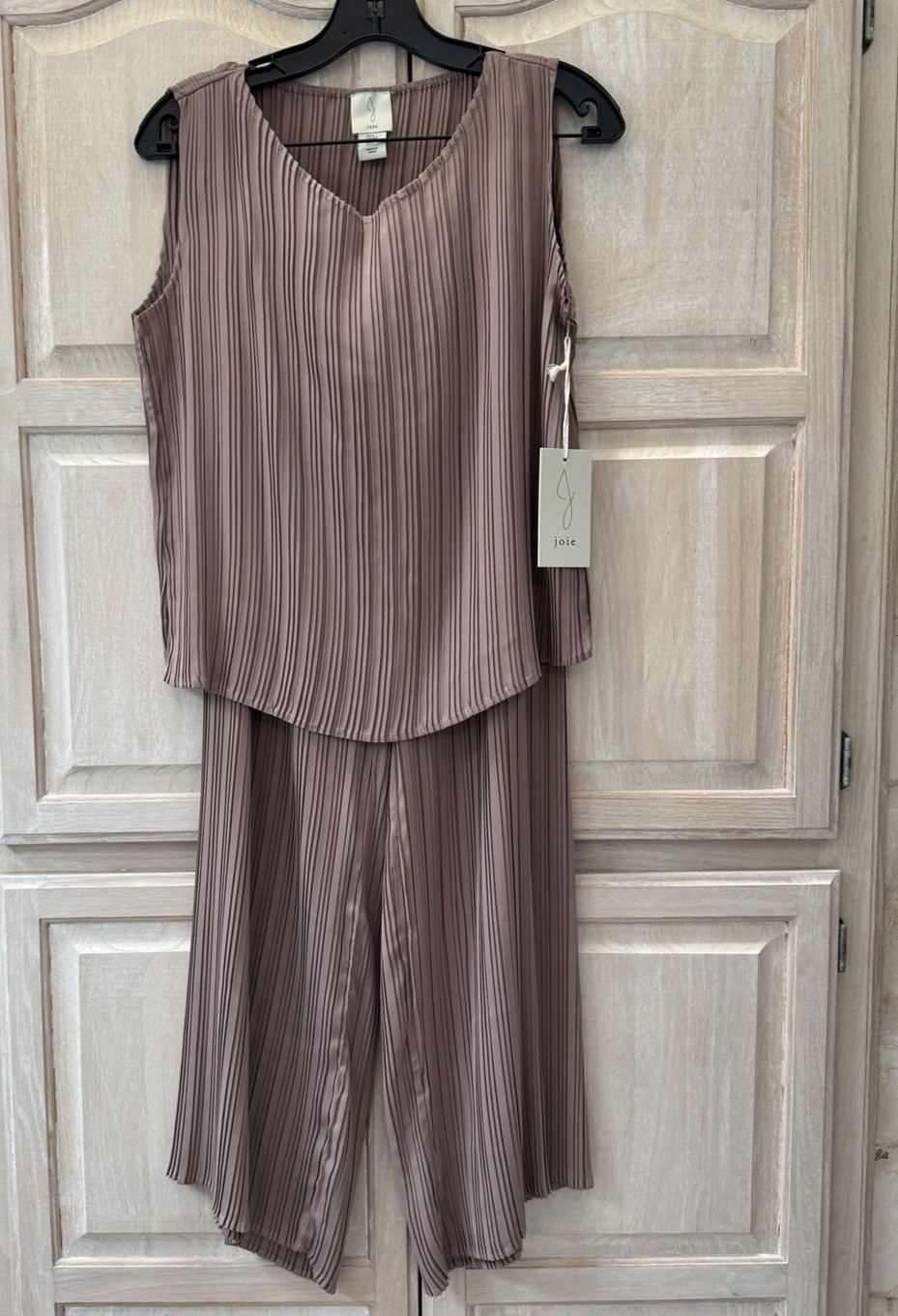 NWT Joie Brown Mauve 2-Piece Pleated Flowy Wide Leg Pant Set Jumpsuit Size Small