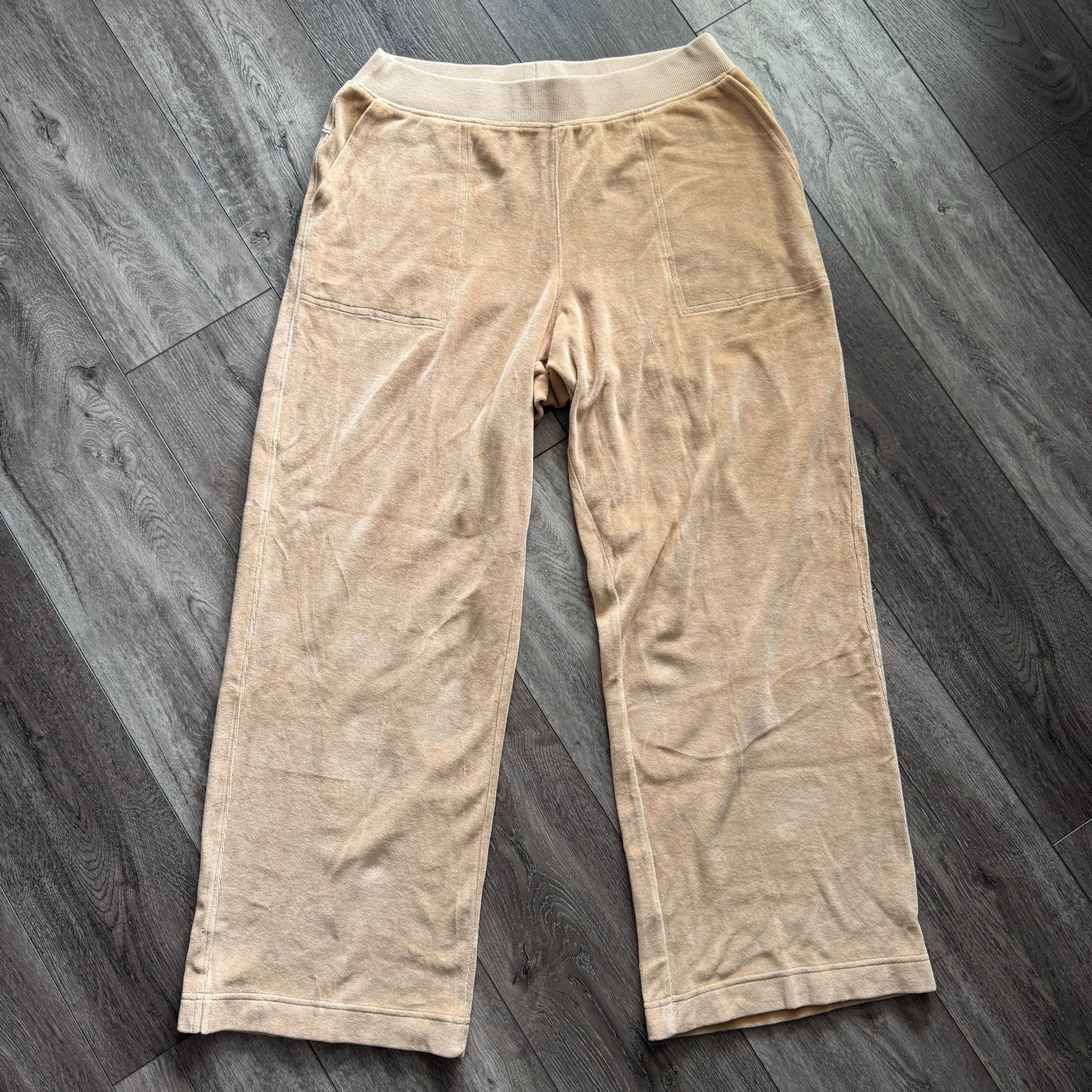 Pact Women\'s Sesame Tan Organic Cotton Pure Velour Wide Leg Pants Size Large