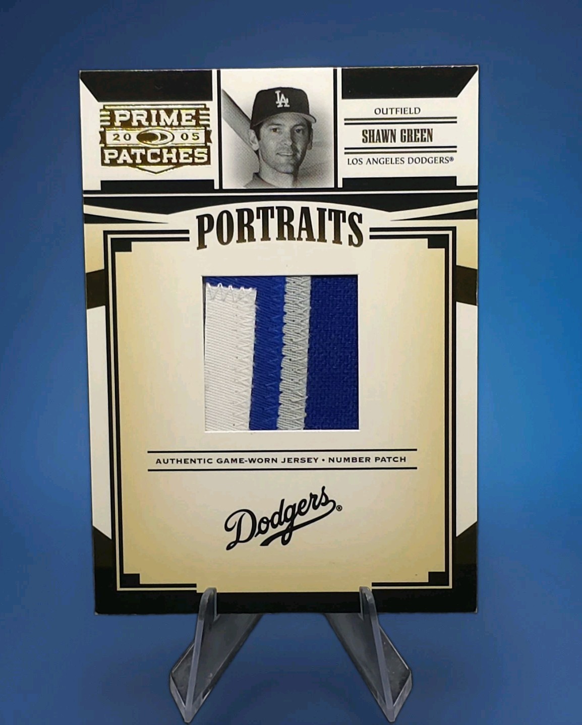 2005 Donruss Prime Patches Shawn Green Portraits Game Worn Number Patch /150 #P1 2005 Donruss Prime Patches Shawn Green Portraits Game Worn Number Patch /150 #P1