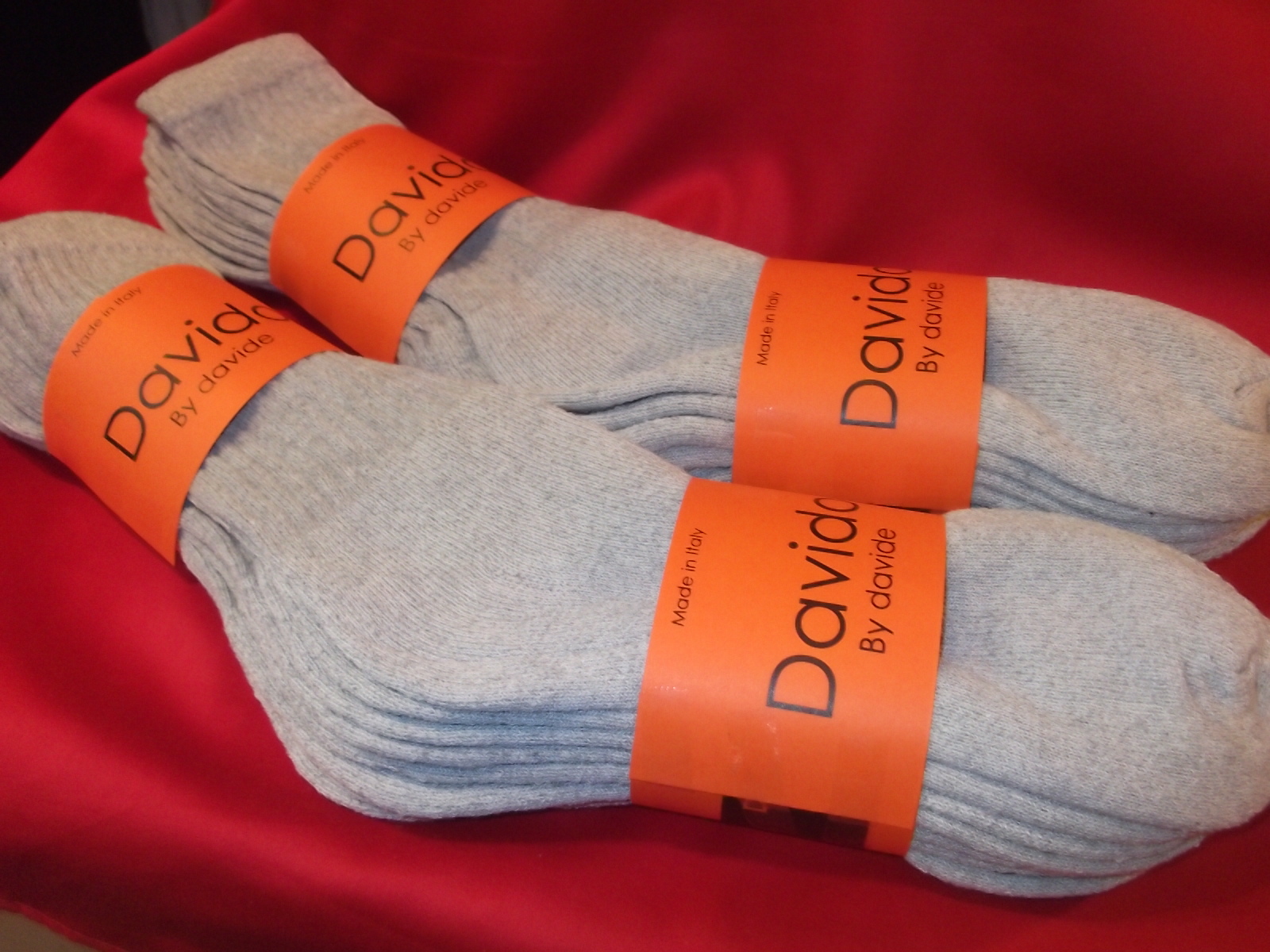 Davido Mens socks crew made in Italy 100% cotton  6 pack gray  size 10-13