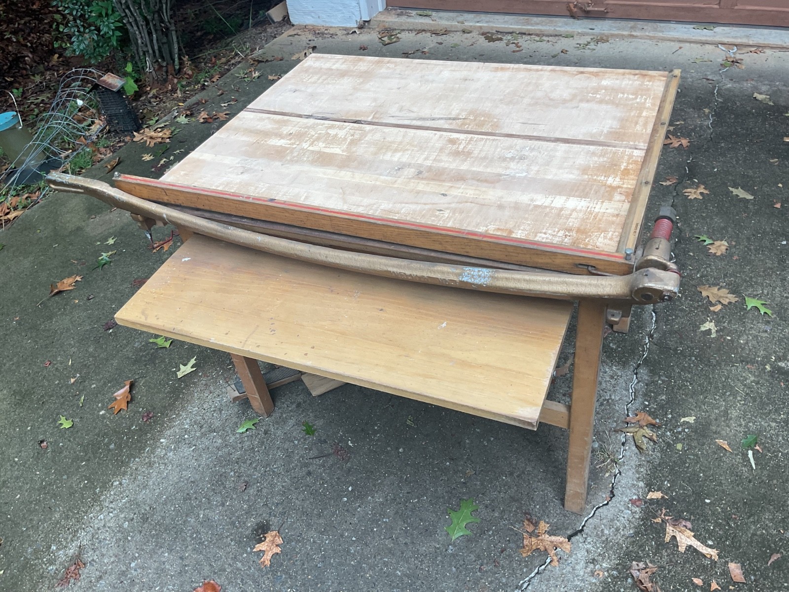 Ingento 9 Vintage Paper Cutting Table 38” Cutter Foot Pedal Clamp Wood Stand