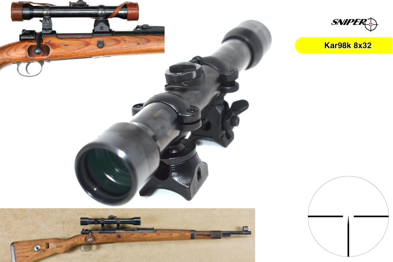 WWII  Mauser Kar98k K98 98K Rifle Scope with High Mount K98 German Reticle 8x32