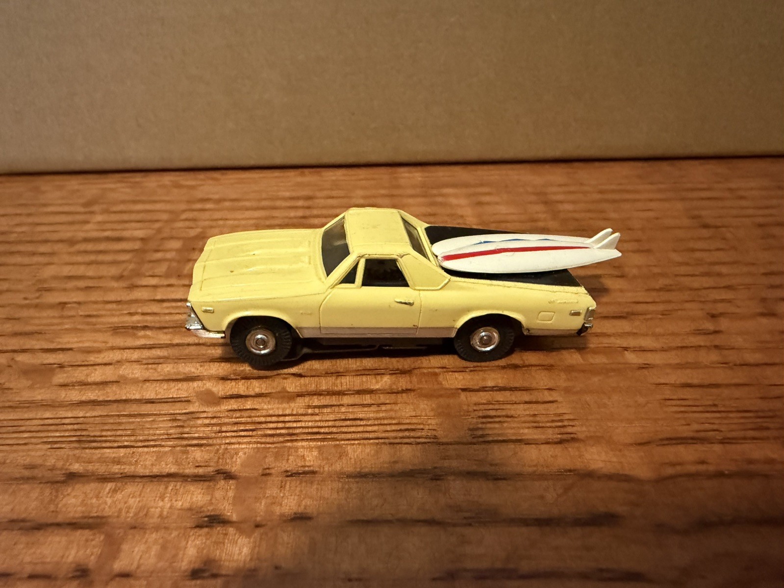 Vintage Aurora AFX T-Jet Yellow Chevy El Camino HO Slot Car with Surfboards