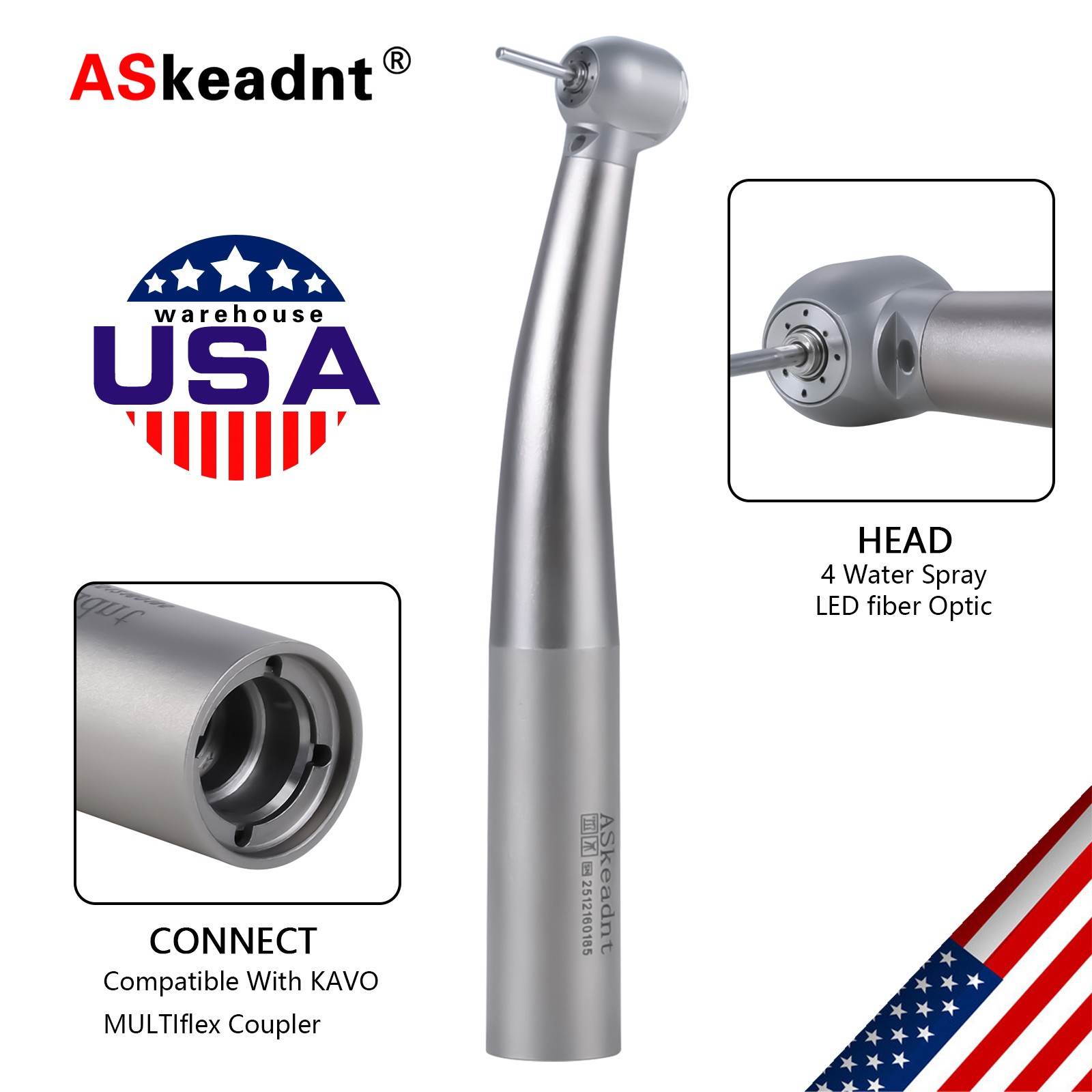 KAVO Style Dental Fiber Optic LED High Speed Handpiece Quick Coupler 4Holes US