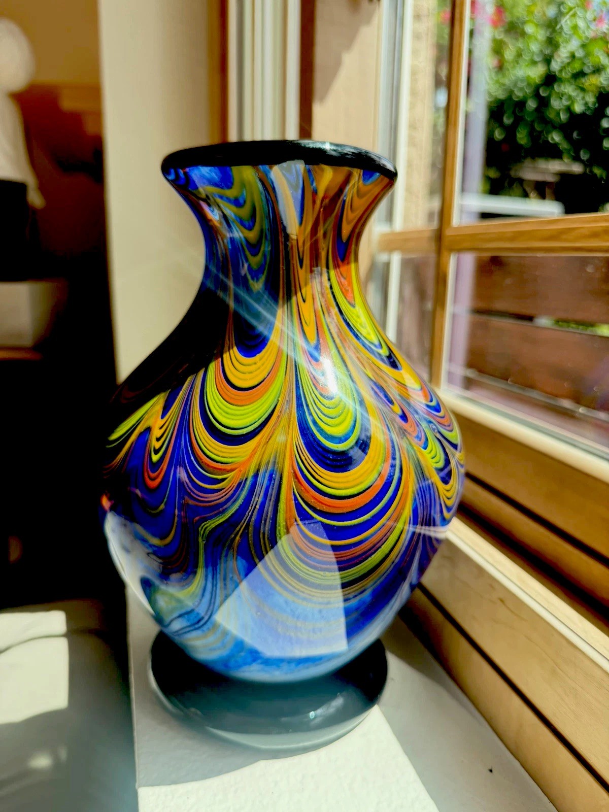 Murano FENICIO Multicolor Pulled Feather Cased Art Glass Vase Italy 9.75” 4 Lbs
