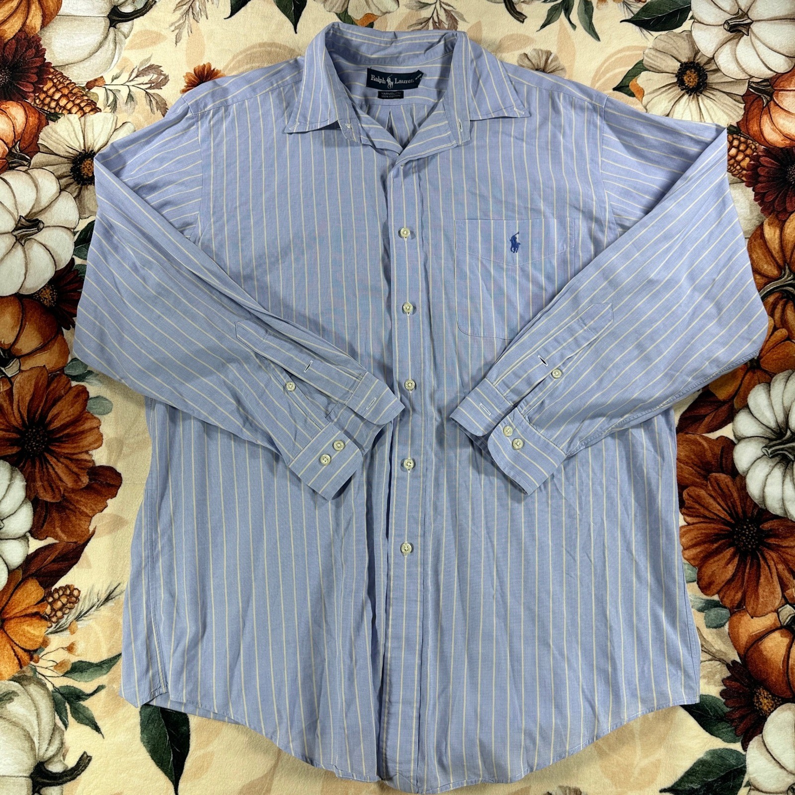 Vintage Polo Ralph Lauren Yarmouth Oxford Button Down Blue Striped 16 32/33