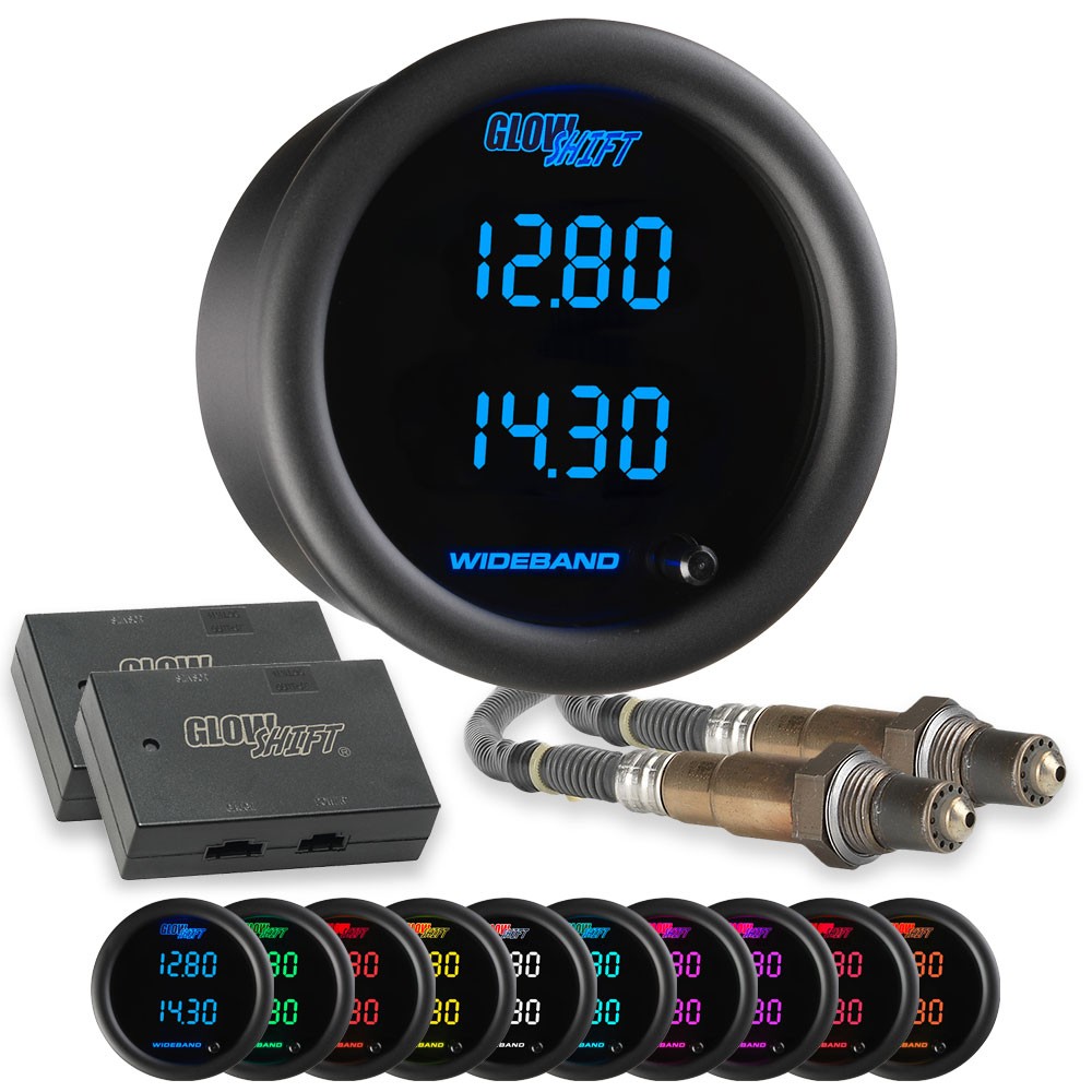 GlowShift Dual Digital Wideband Air Fuel Ratio Gauge Kit w/ O2 Sensor, 10 Color