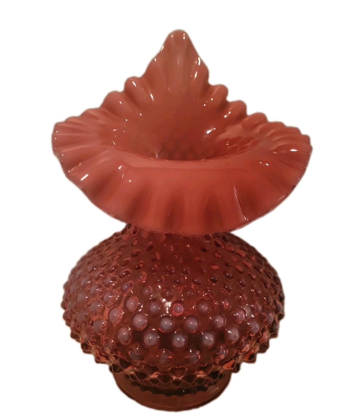 Vtg Fenton Hobnail Vase Jack in the Pulpit Cranberry Opalescent Red 8