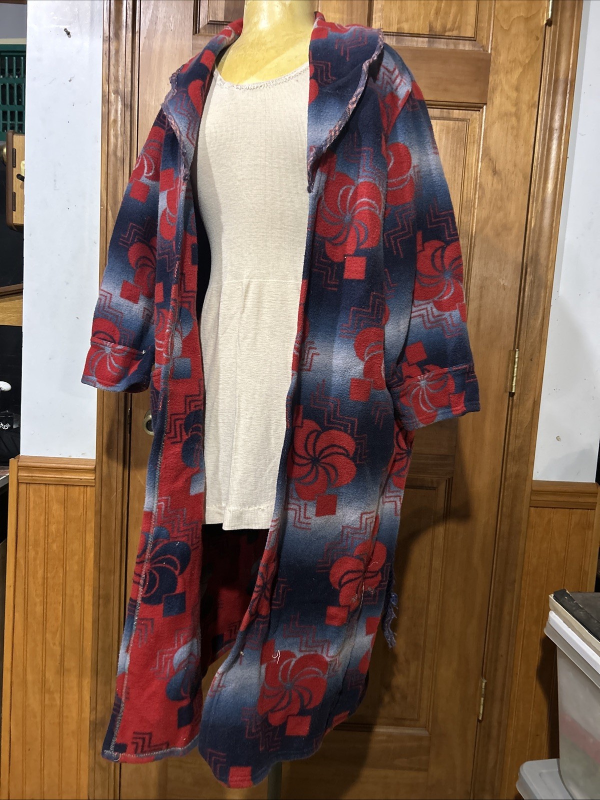 Vtg 30s 40s Beacon Ombré Blanket Robe Coat Indigo Geometric Nike Pinwheel Sz L
