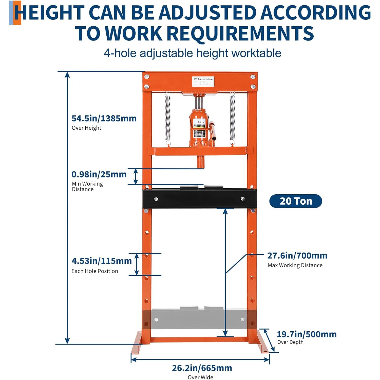 GRAVEE 6/12/20 Ton Hydraulic Shop Press H-Frame w/Press Plates Adjustable Table
