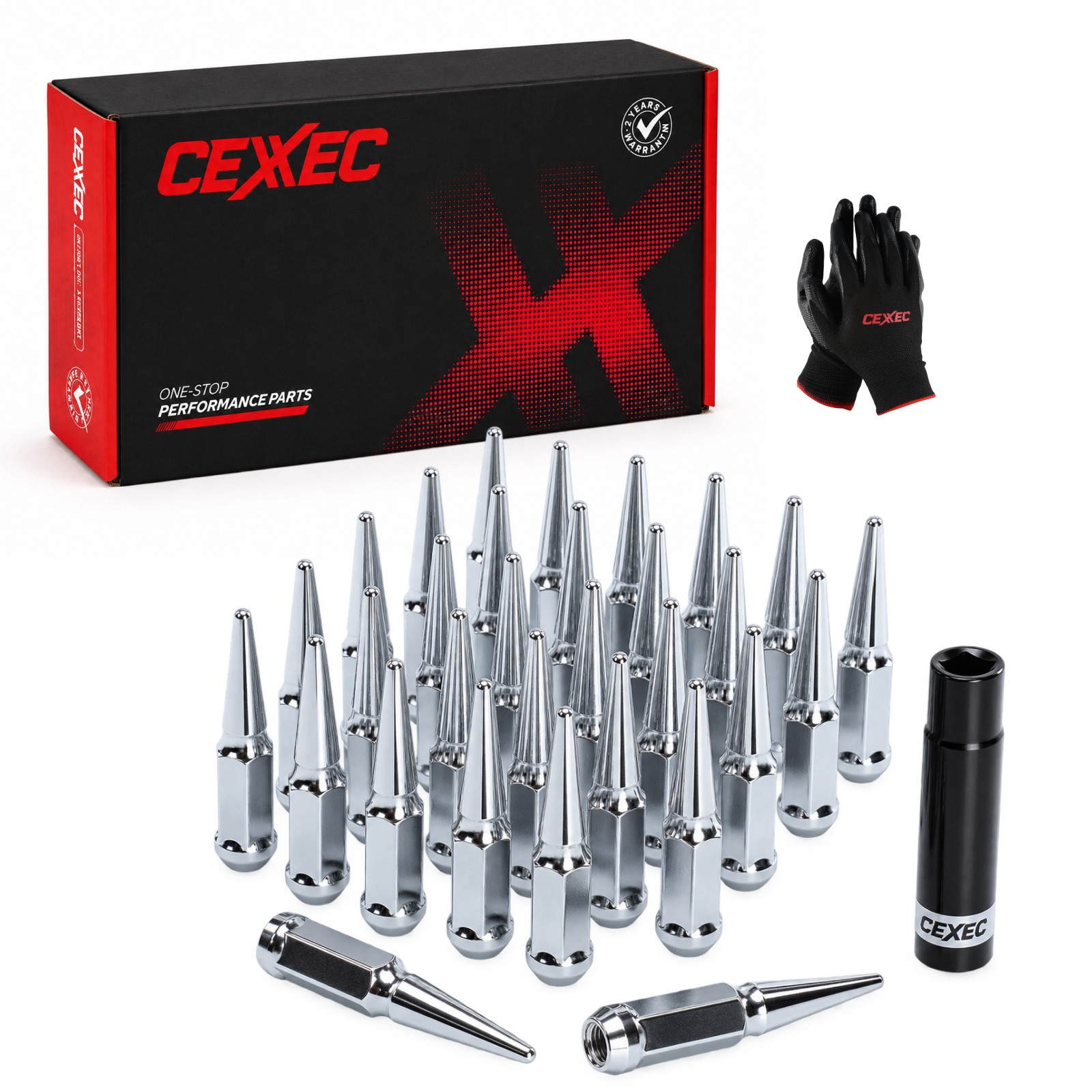 M14x1.5 Chrome Spike Lug Nuts 32Pcs 4.4\