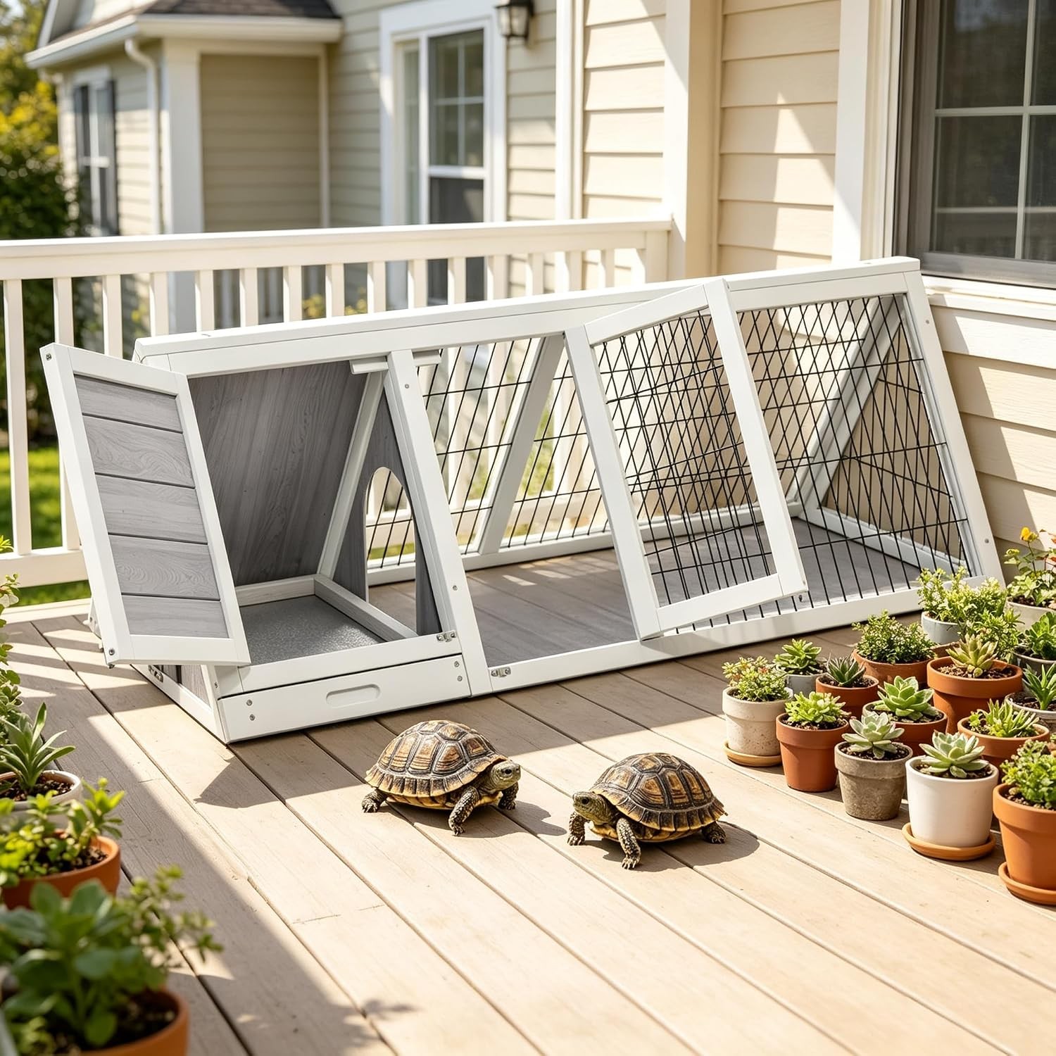 Wooden Rabbit Cage Indoor A-Frame Bunny Hutch Playpen Outdoor