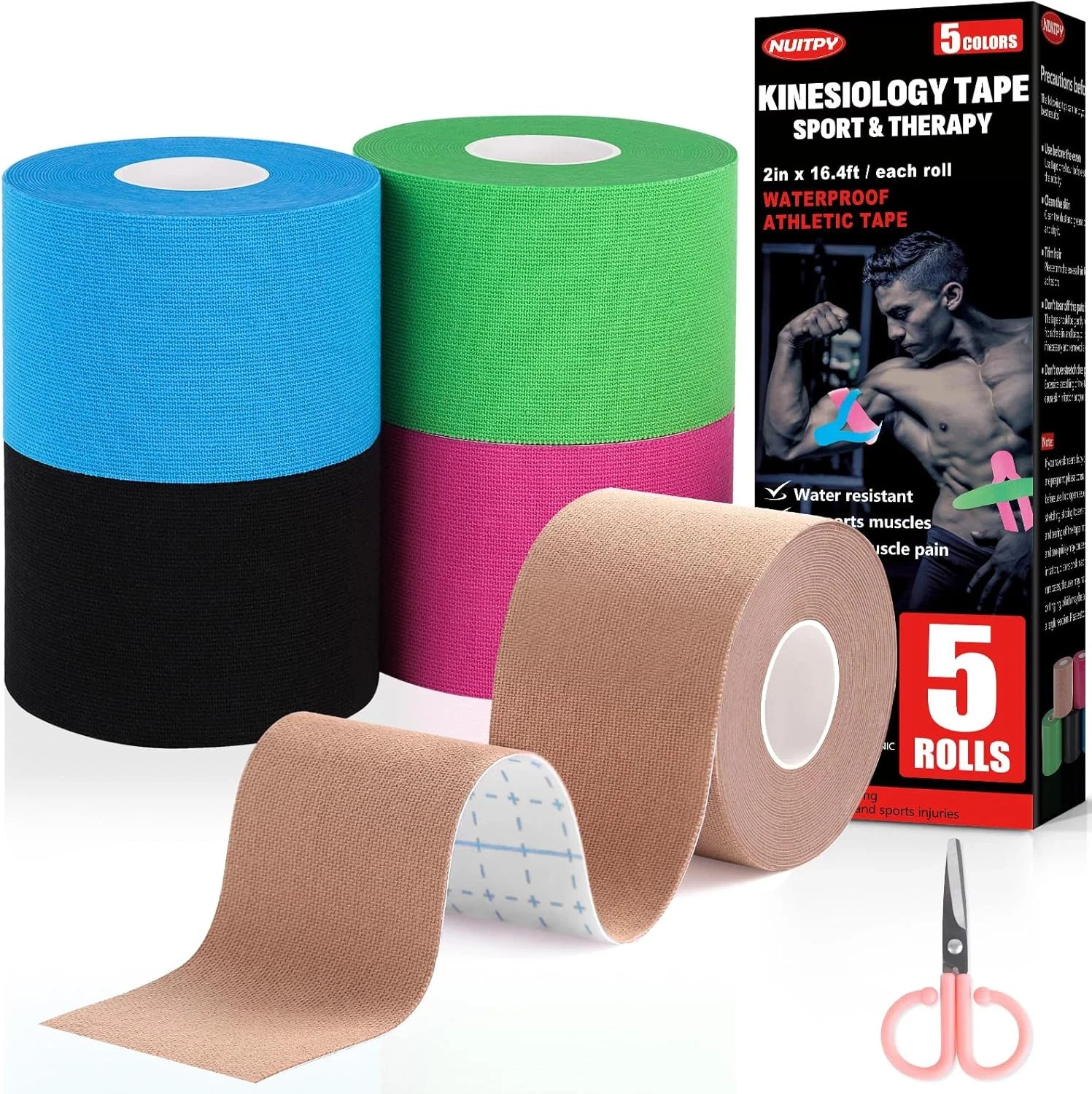 5 Rolls Kinesiology Tape, 5 Colors 2 Inch X 16.4 Feet Waterproof Athletic Tape, 5 Rolls Kinesiology Tape, 5 Colors 2 Inch X 16.4 Feet Waterproof Athletic Tape,