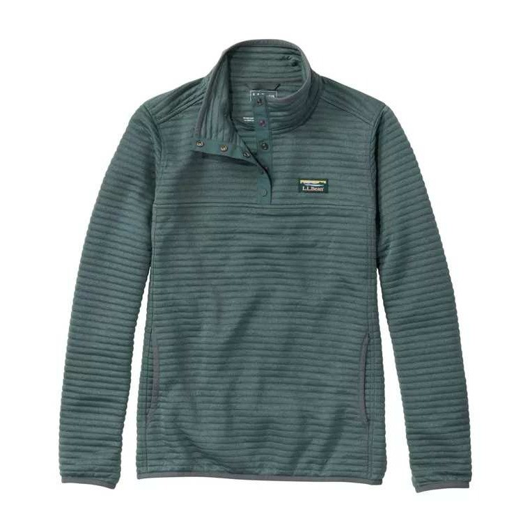 L.L.Bean Airlight Knit Pullover Women XL Green Snap Mock Neck Ribbed Gorpcore