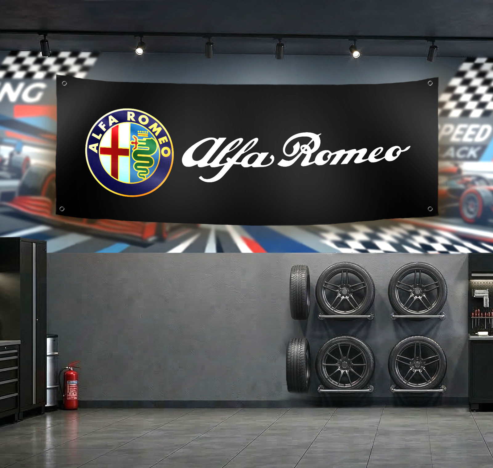 Alfa Romeo Racing Black Flag Banner 71x24 Wall Decor