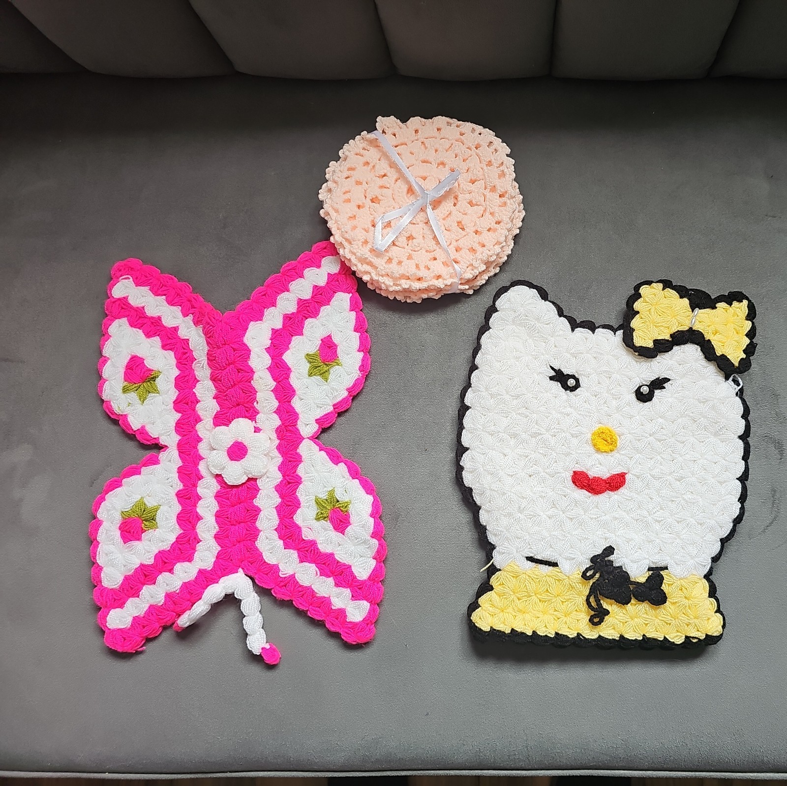 Handmade Crochet Bath Loofah Set – 8 pcs Round + Butterfly & Character Designs