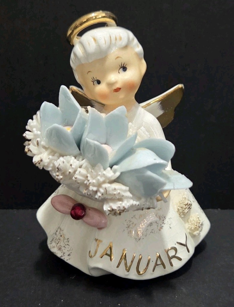 VTG Lefton January Garnet Snowdrop Birthday Angel Girl VTG Lefton January Garnet Snowdrop Birthday Angel Girl