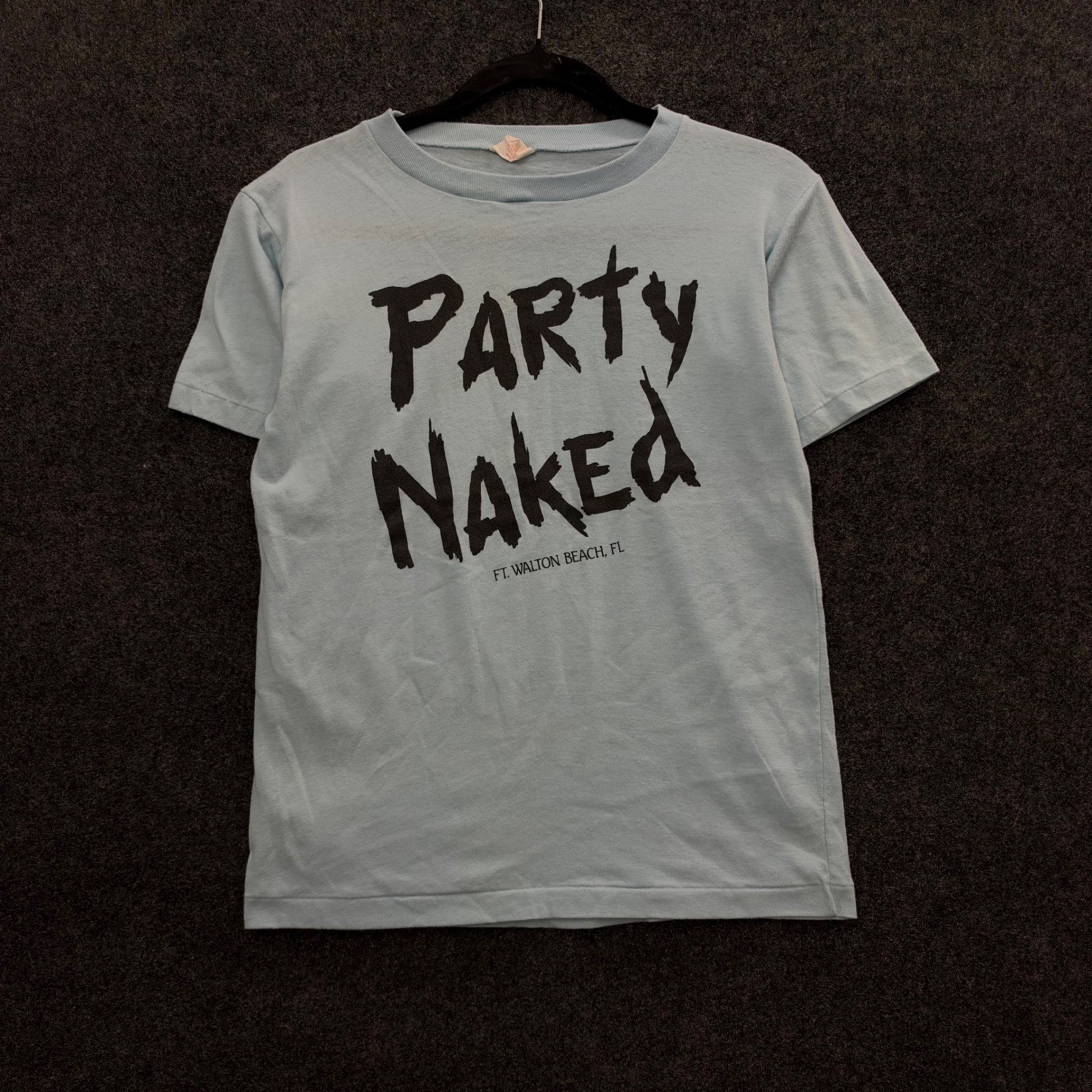 Vintage 70s Party Naked Ft Walton Beach FL T-Shirt Blue Small Funny Rare