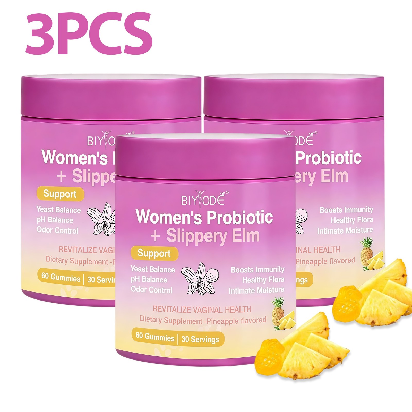 3PCS Feminine Vaginal Probiotic Gummies Slippery Elm pH Balance 60 Count 3PCS Feminine Vaginal Probiotic Gummies Slippery Elm pH Balance 60 Count