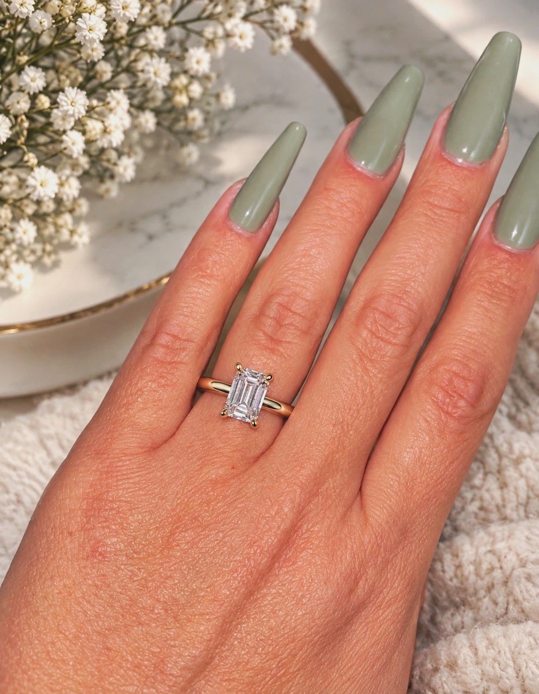 2.00 Ct Emerald Cut Lab Grown Diamond Ring F VS2 IGI Certified 14K Gold